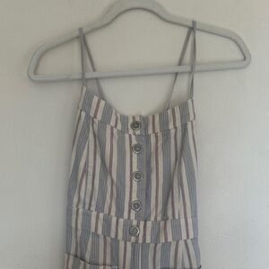L SPACE 100% COTTON JUMPSUIT Striped Button-Front Spaghetti SMALL